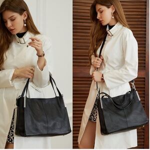 HESHE Black Leather Bag